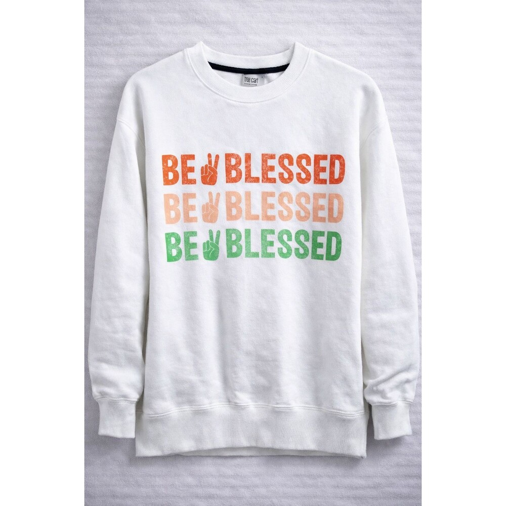 Be Blessed Sweatshirt Mens XL White Christian Faith Graphic Crewneck True Craft